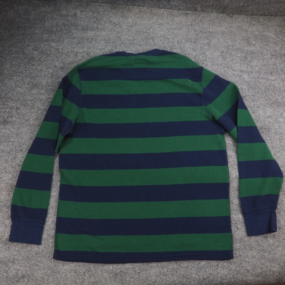Polo Ralph Lauren Waffle Knit Men XL Green Blue Striped Thermal Crewneck Sweater